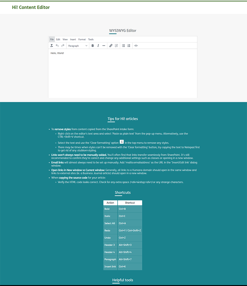 Screenshot of the content editor tool